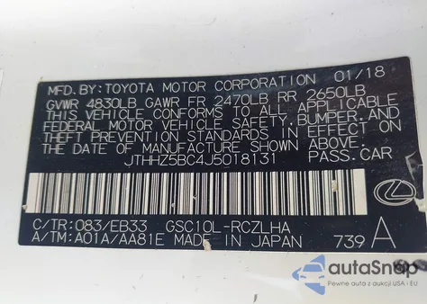 2018 Lexus Rc 350 z USA, uszkodzony, nr VIN JTHHZ5BC4J5018131